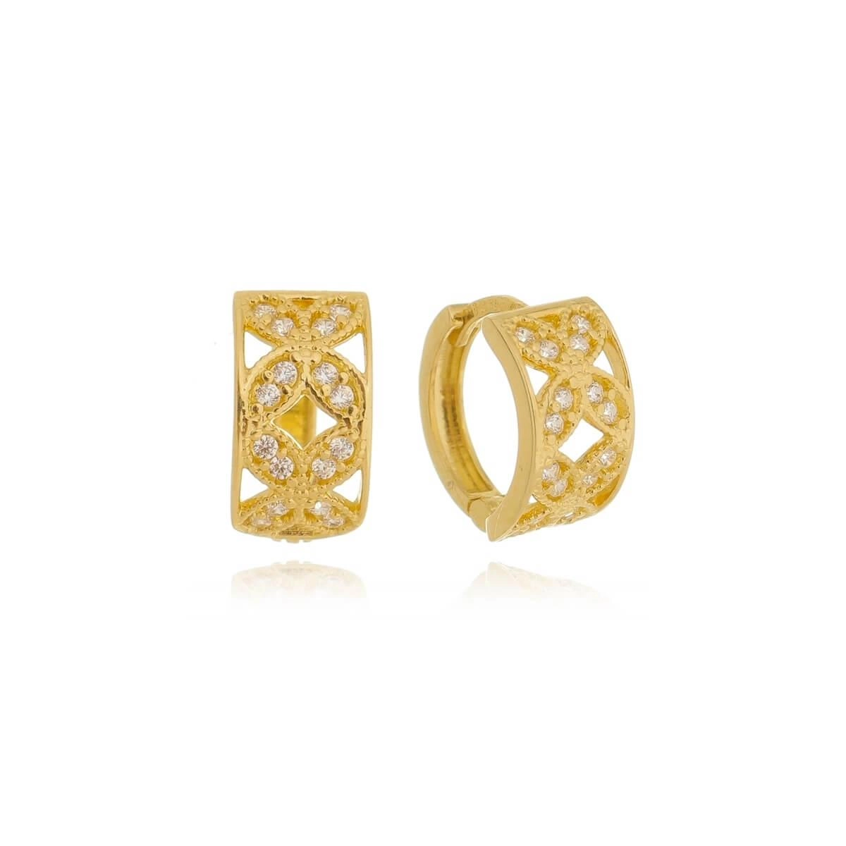 Brinco Ouro 18k Argola Flor C/Zircônias 11mm 