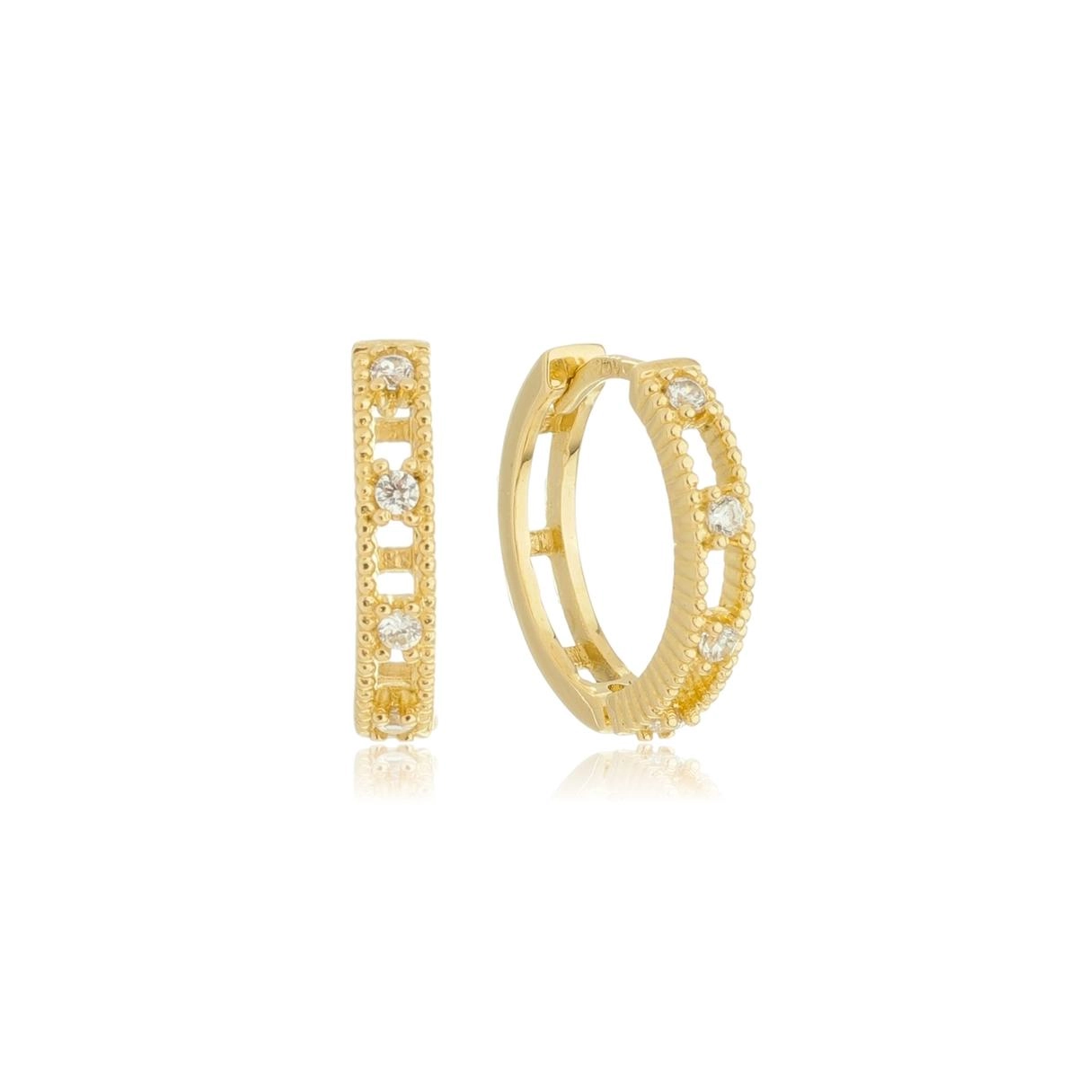 Brinco Ouro 18k Argola Oval 14mm C/Zircônias