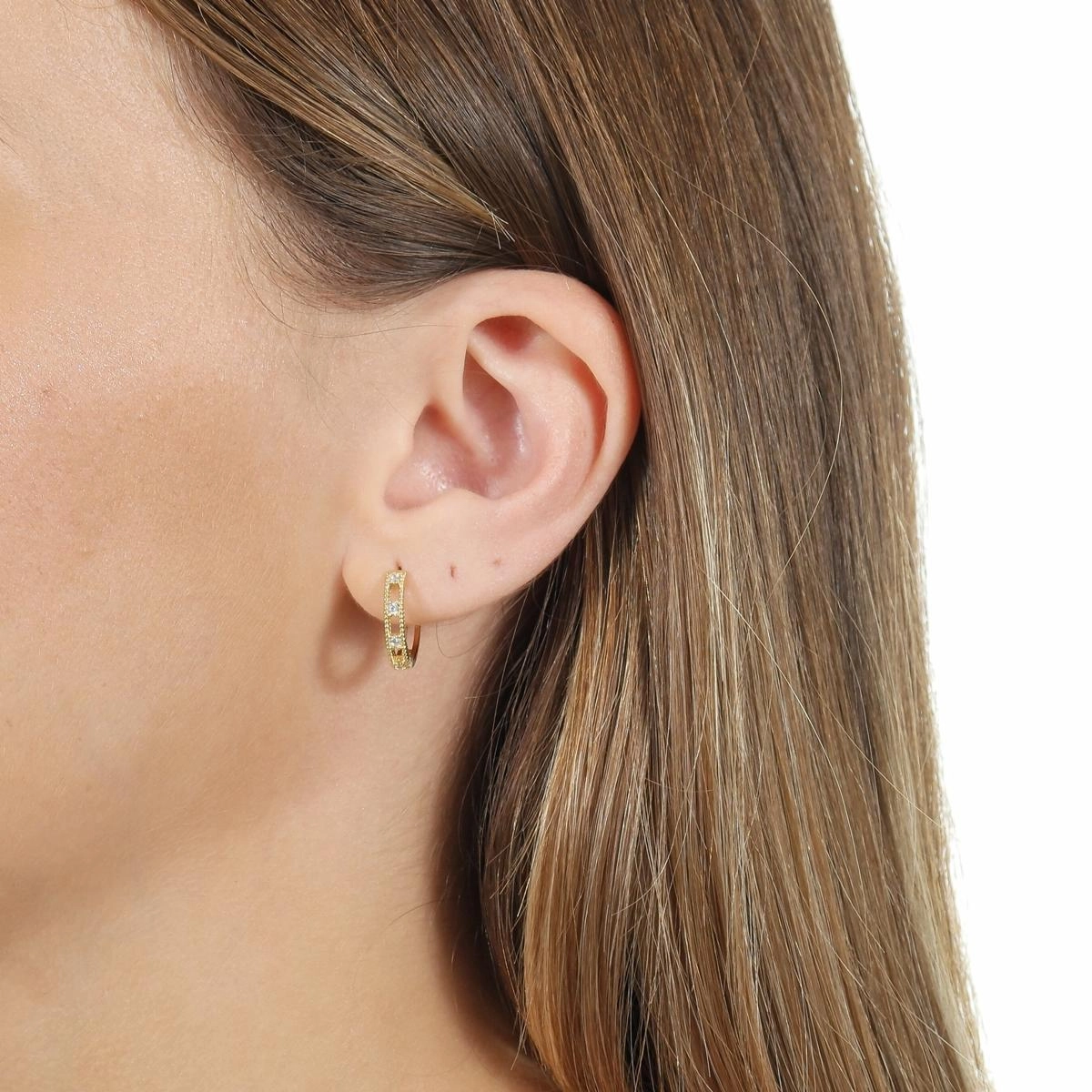 Brinco Ouro 18k Argola Oval 14mm C/Zircônias