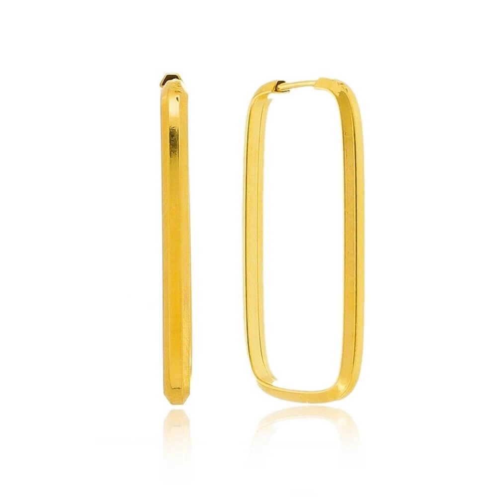 Brinco Ouro 18k Argola Retangular 24mm