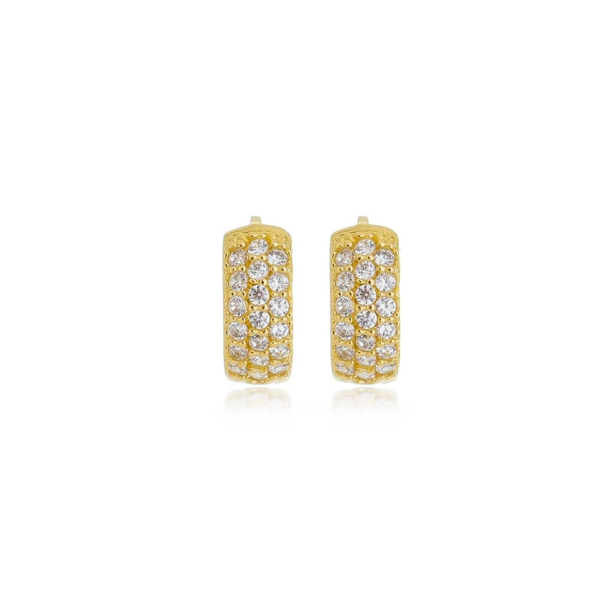 Brinco Ouro 18k Argola Trava C/Zircônias 3 Fileiras 1.10cm