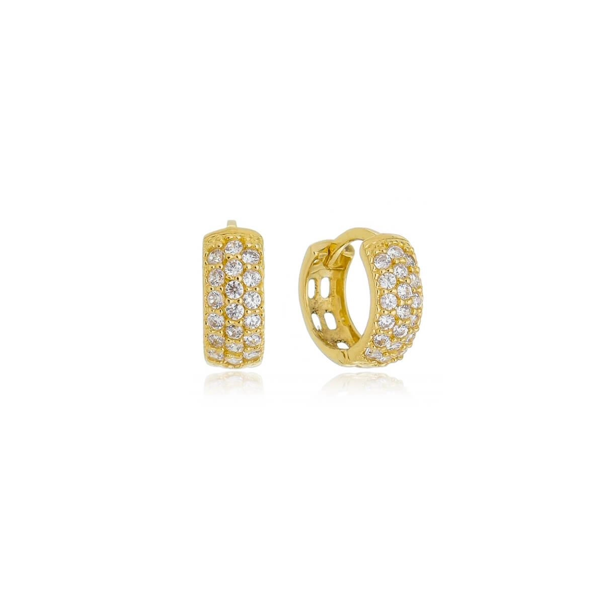 Brinco Ouro 18k Argola Trava C/Zircônias 3 Fileiras 1.10cm