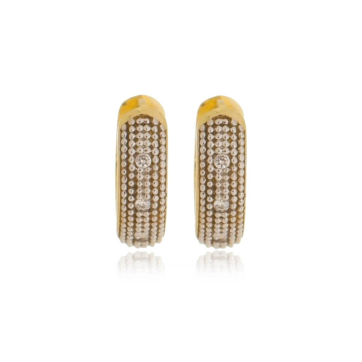 Brinco Ouro 18k Argola Zircônias C/Ródio 1.20cm