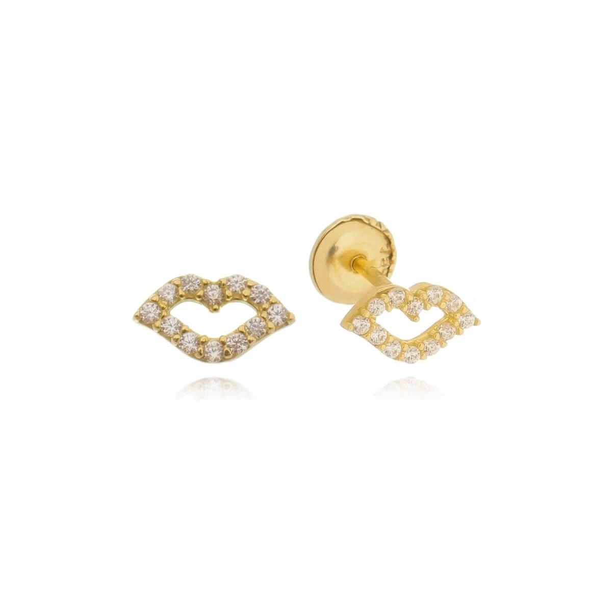 Brinco Ouro 18k Boca C/Zircônias 4.30mm 