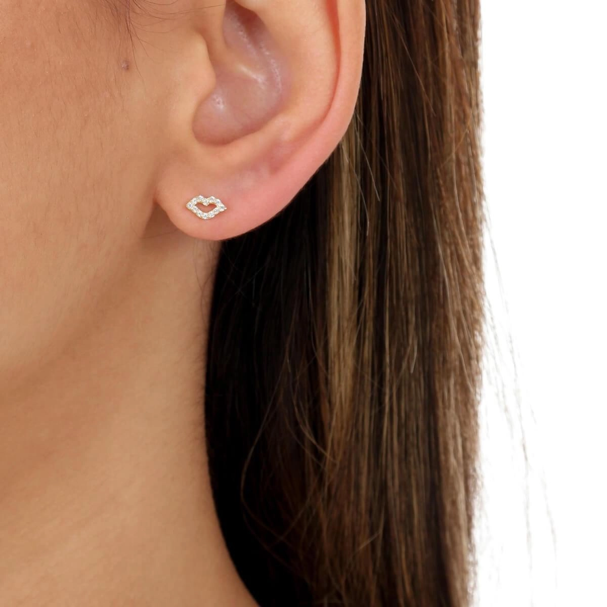 Brinco Ouro 18k Boca C/Zircônias 4.30mm 