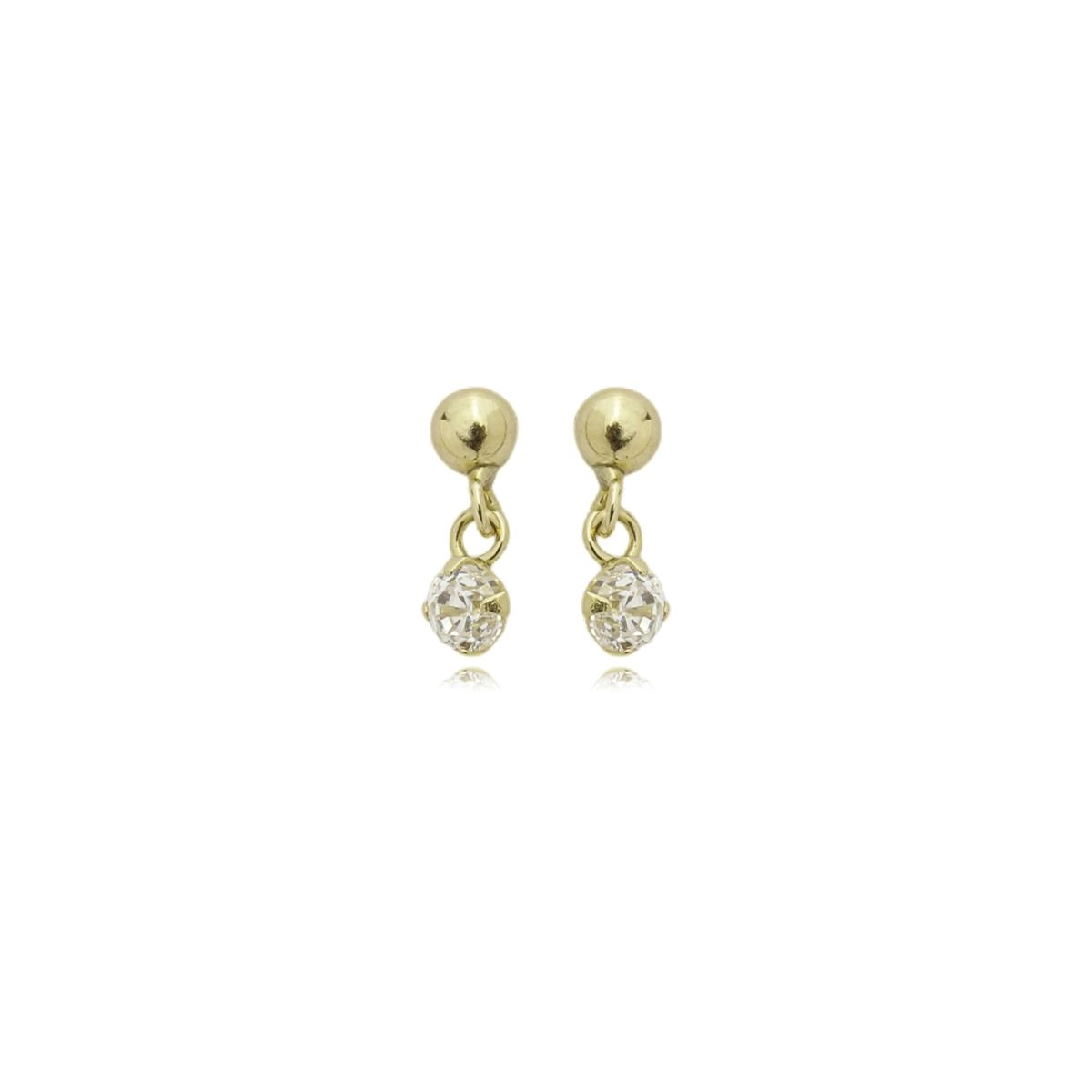 Brinco Ouro 18k Bolinha C/ Ponto Luz Pendurado 2.50mm