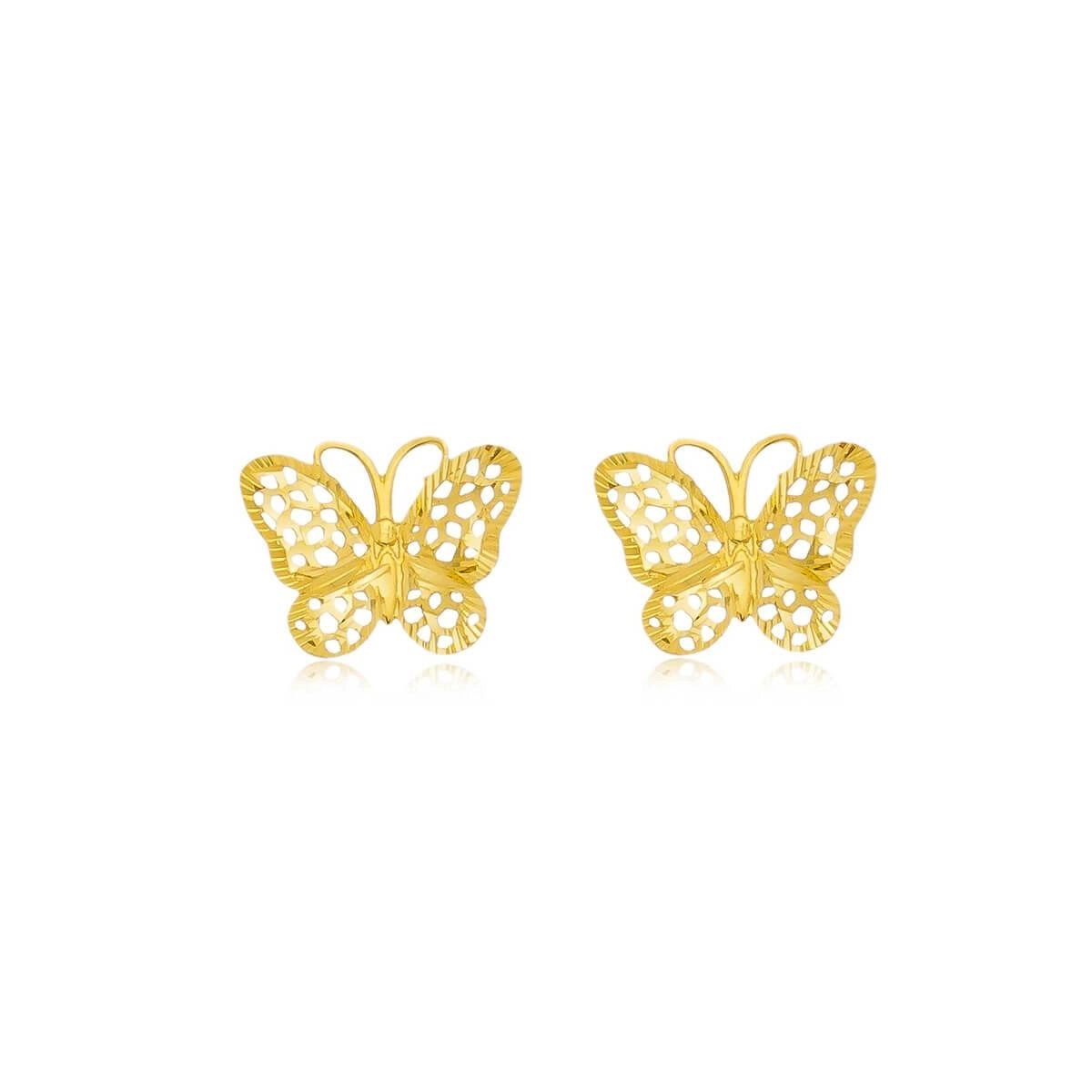 Brinco Ouro 18k Borboleta Diamantada 11mm
