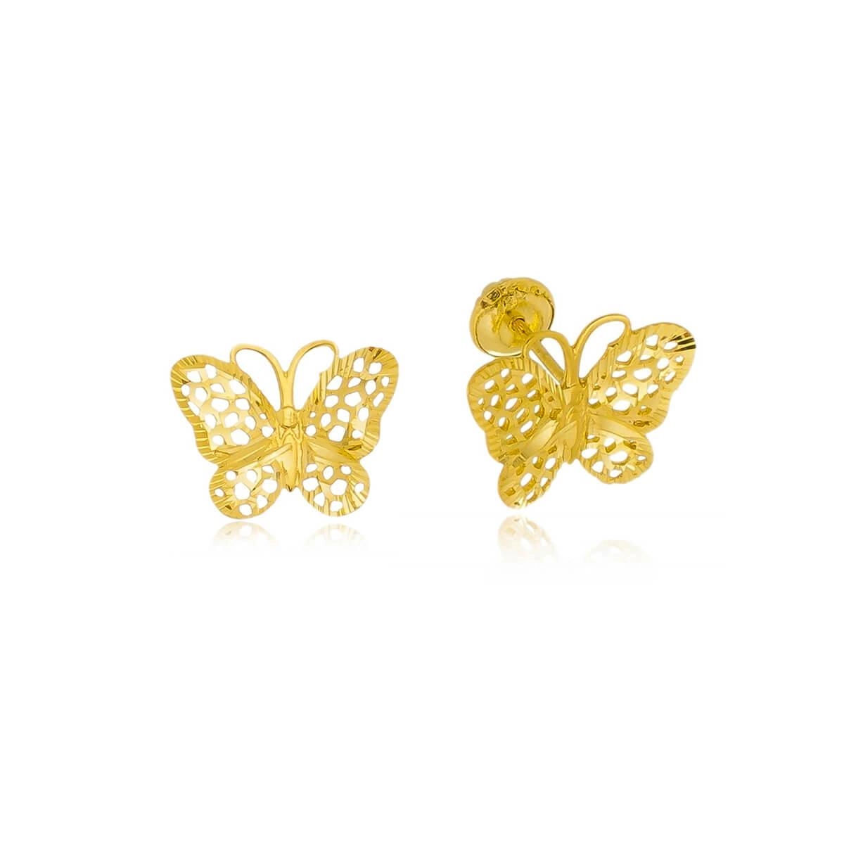 Brinco Ouro 18k Borboleta Diamantada 11mm