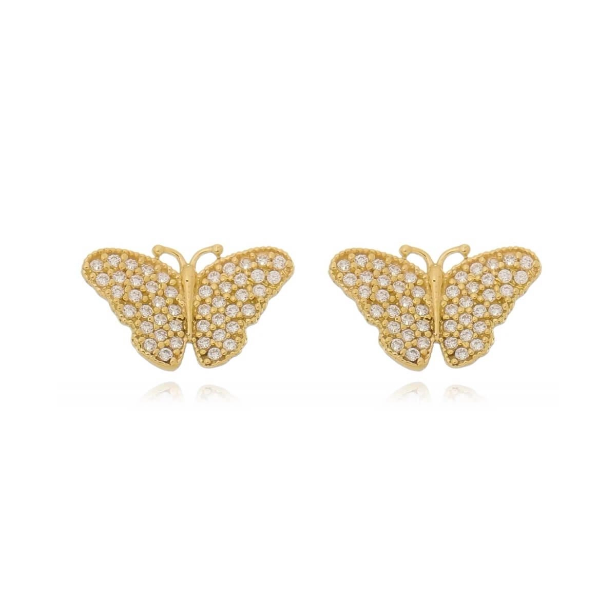 Brinco Ouro 18k Borboleta Incolor 7.40mm 