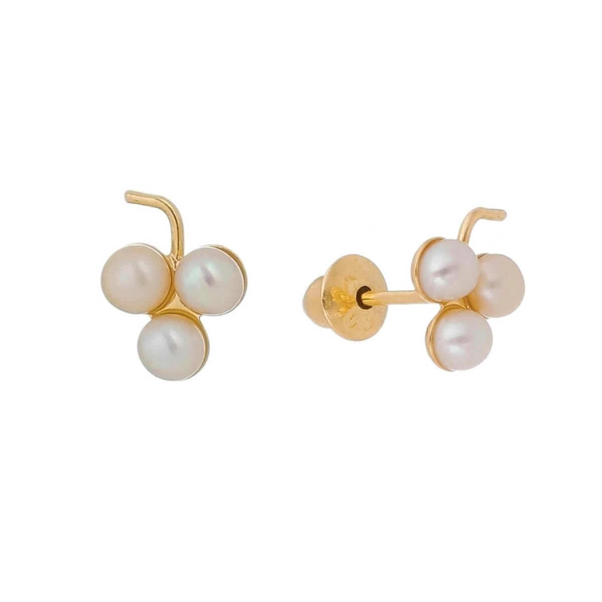 Brinco Ouro 18k Cacho de Uva Pérola 7mm