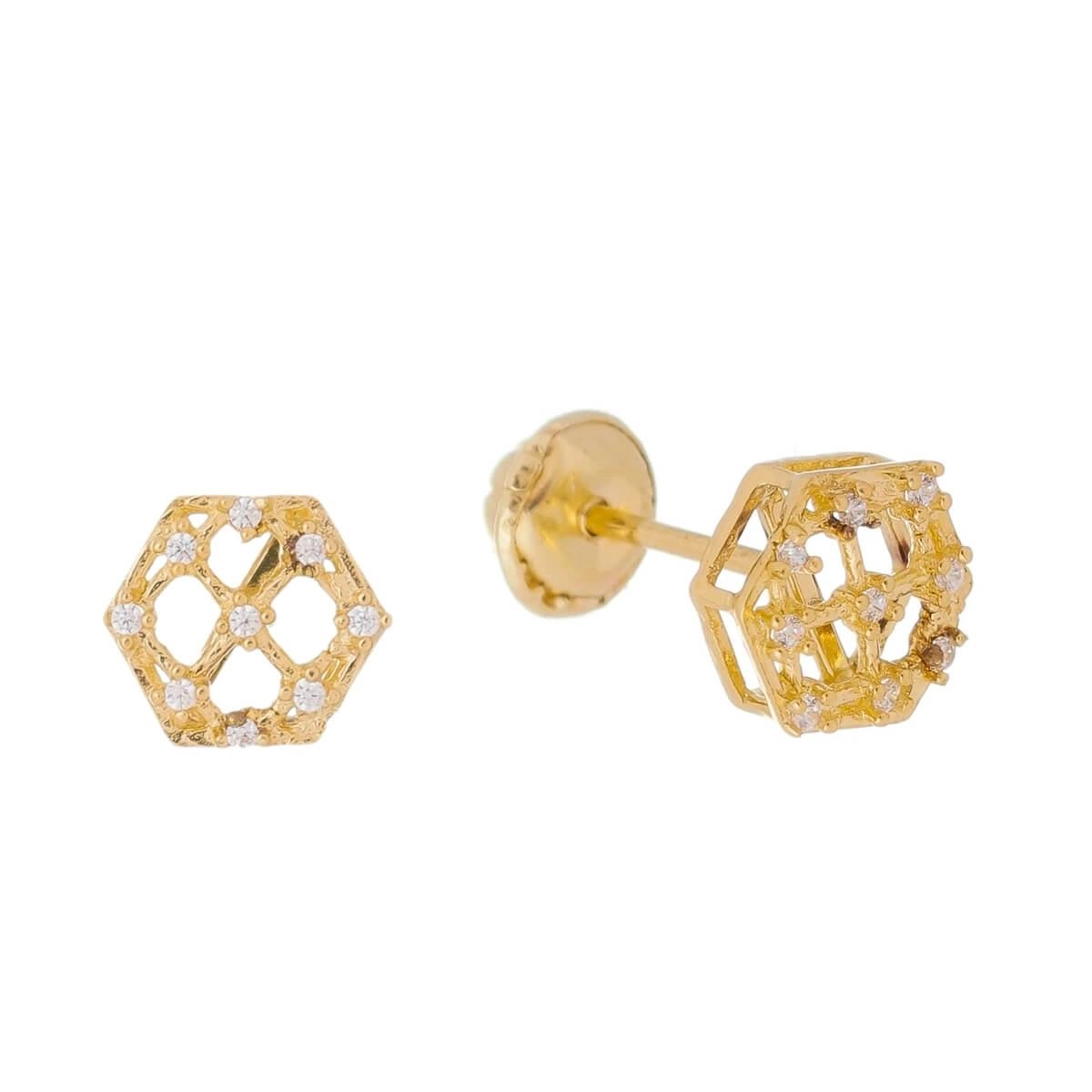 Brinco Ouro 18k Chuveiro Sextavado 7mm