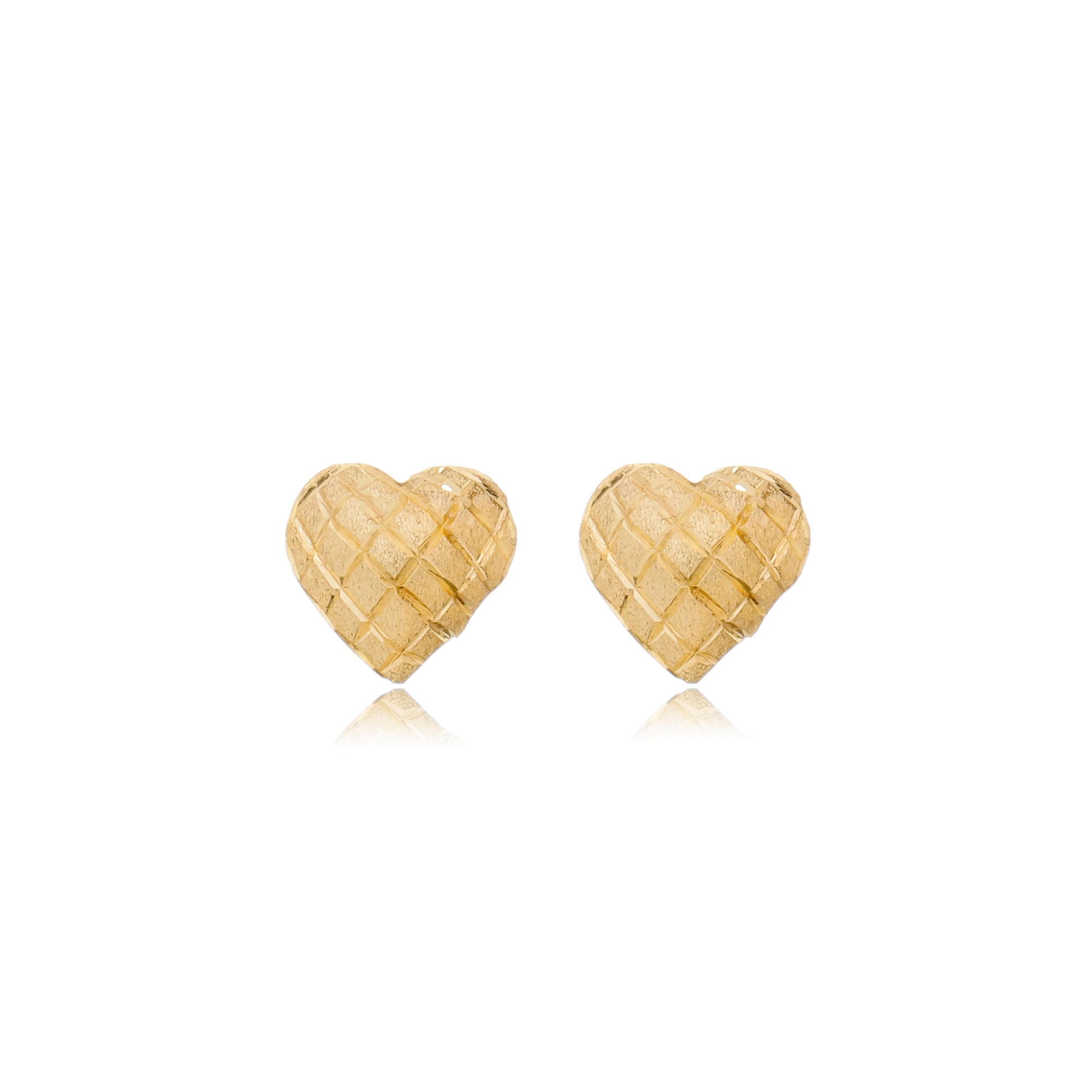Brinco Ouro 18k Coração 8mm Trabalhado