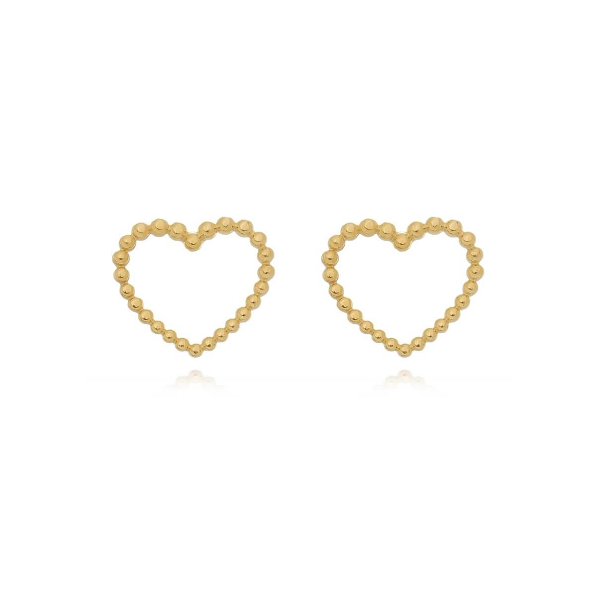 Brinco Ouro 18k Coração Bolinhas 11mm 
