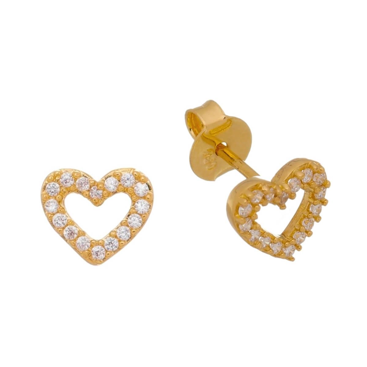 Brinco Ouro 18k Coração C/ Pedras 6.70mm