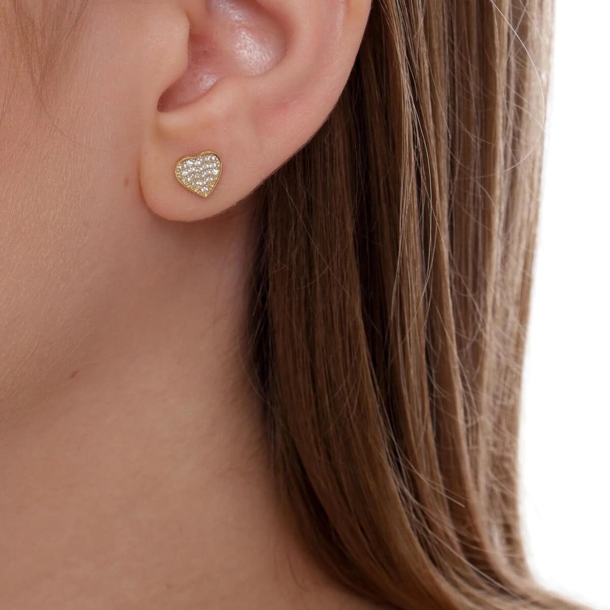 Brinco Ouro 18k Coração C/Zircônias 8.00mm