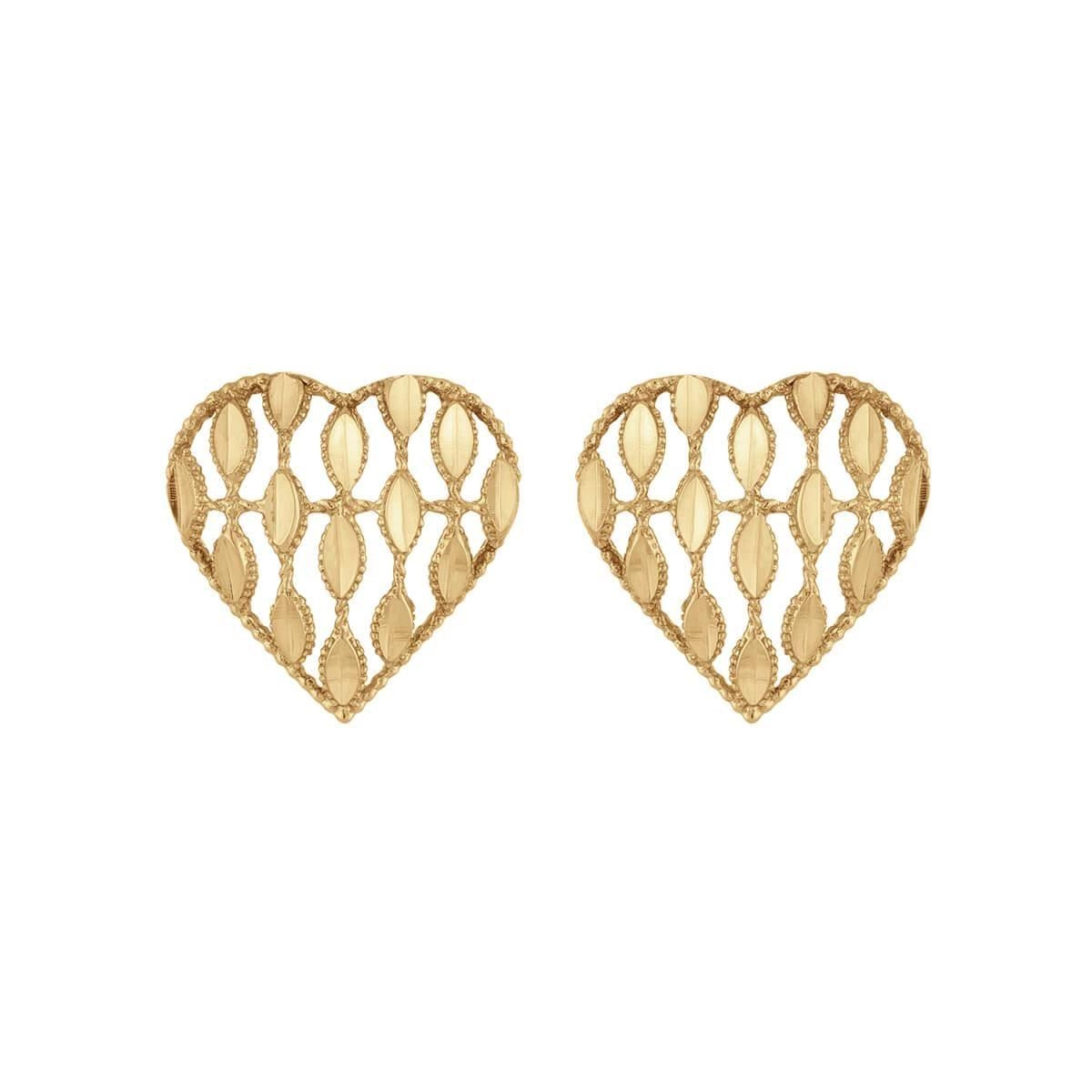 Brinco Ouro 18k Coração Diamantado 9mm B253