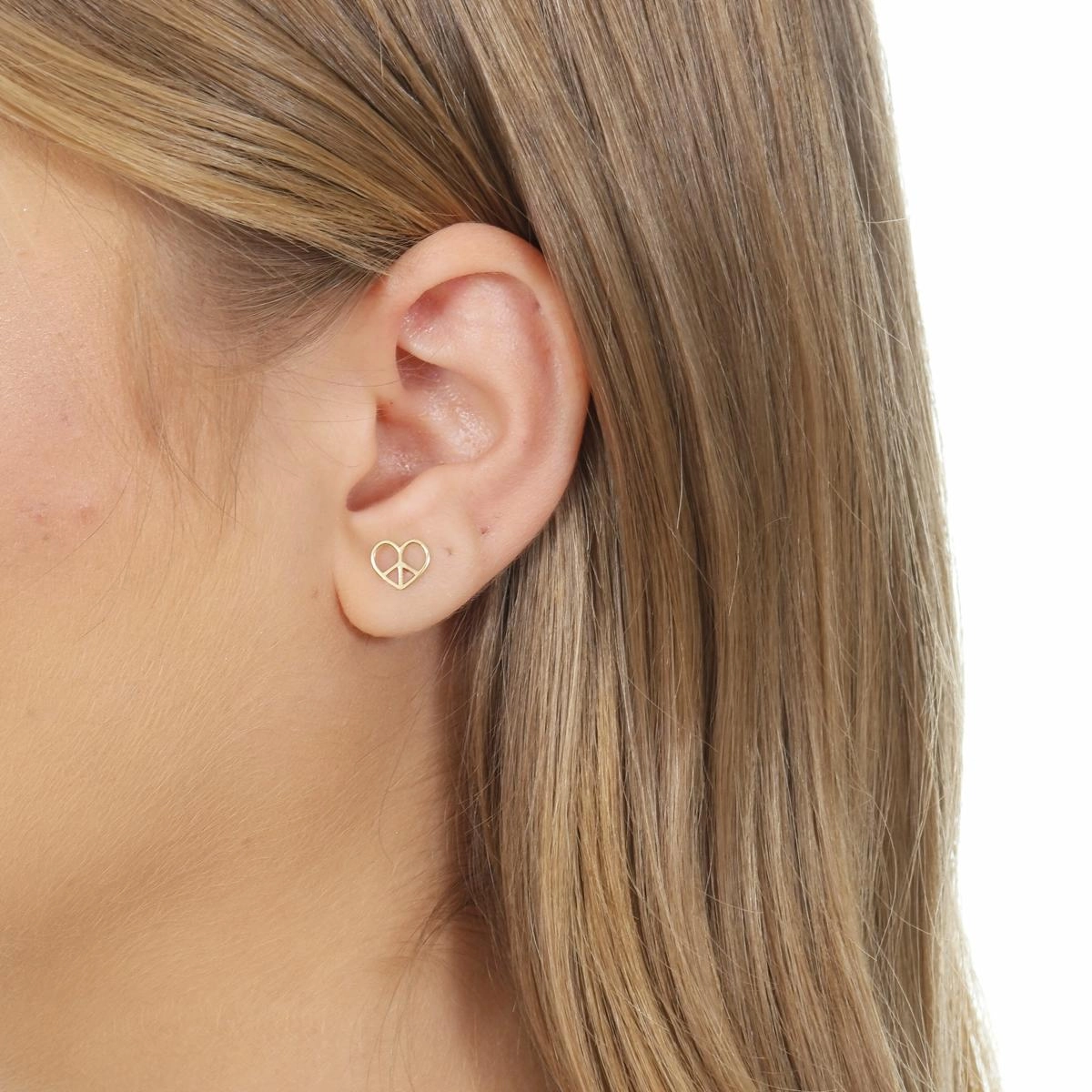 Brinco Ouro 18k Coração Paz e Amor