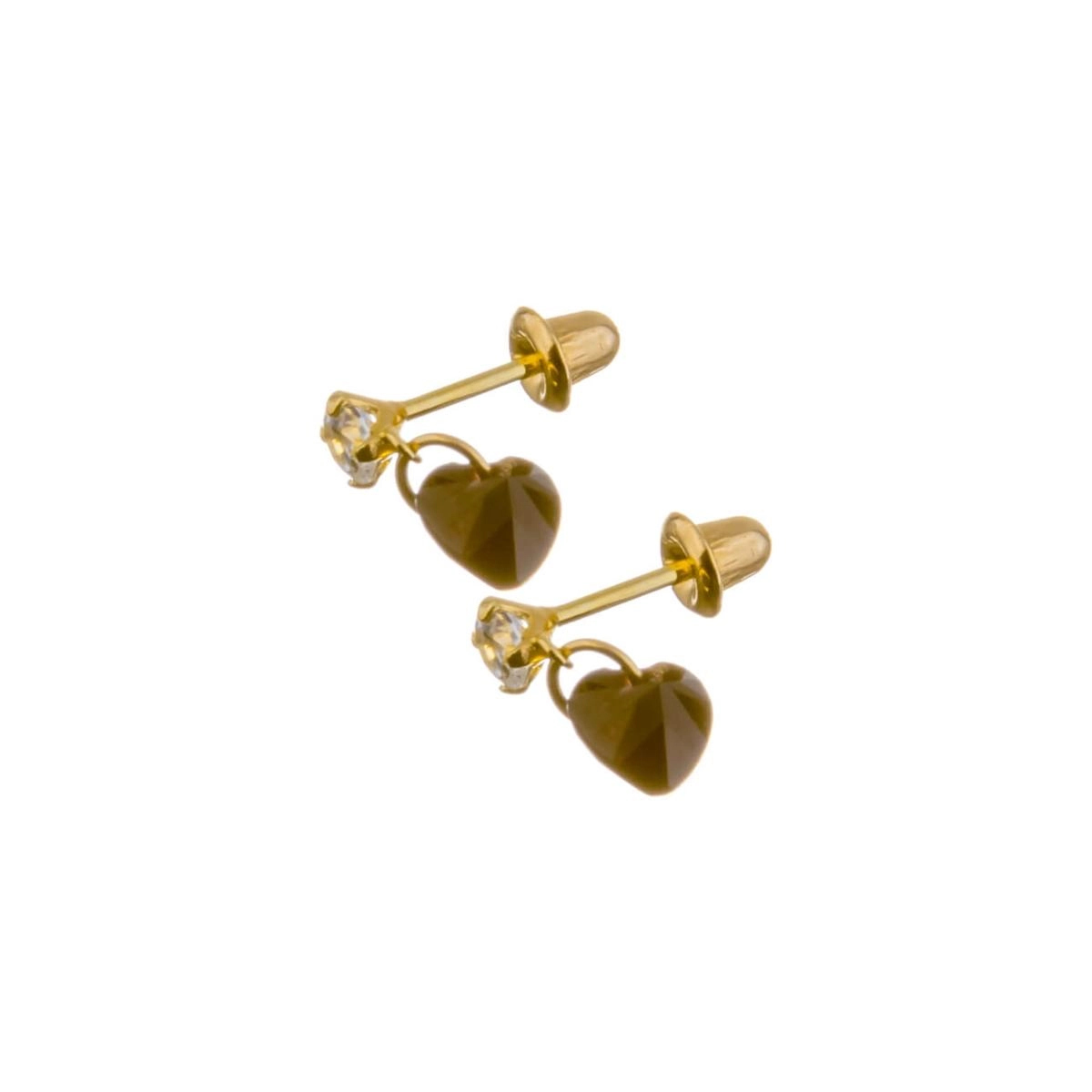 Brinco Ouro 18k Coração Pendurado Preto 0.30 gramas