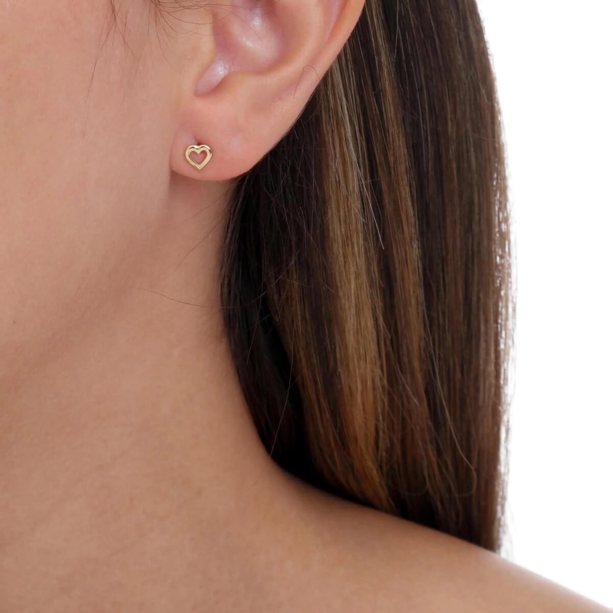Brinco Ouro 18k Coração Vazado 5.50mm