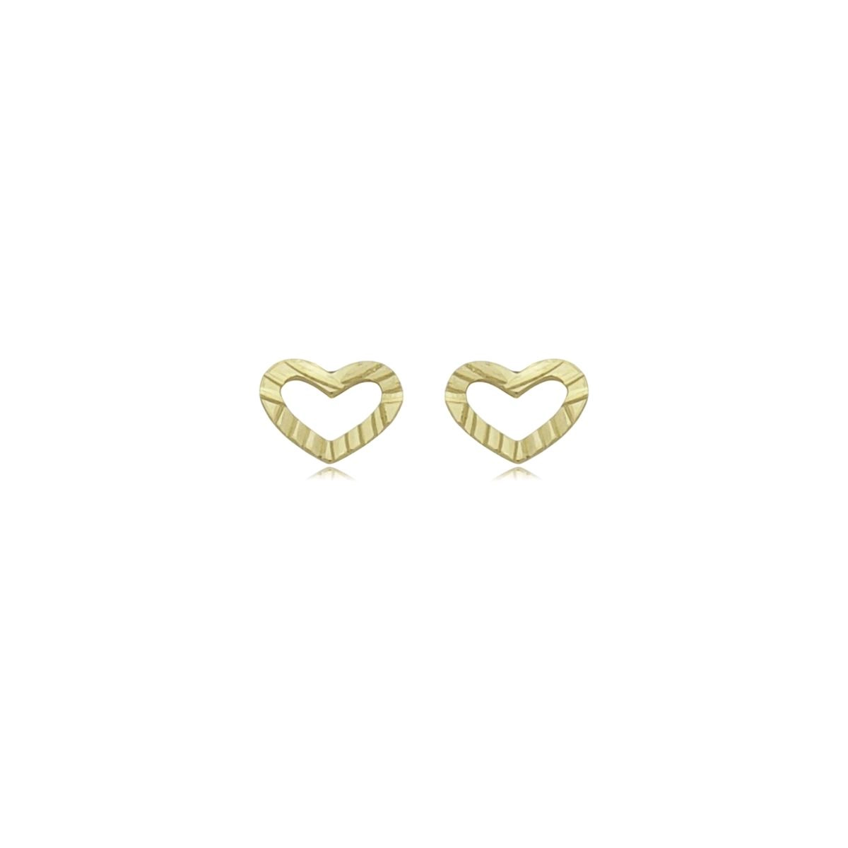 Brinco Ouro 18k Coração Vazado Trabalhado 4mm