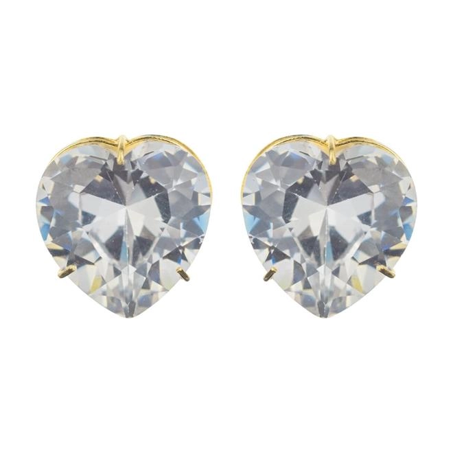 Brinco Ouro 18k Coração Zirconia 12mm 5.45 gramas