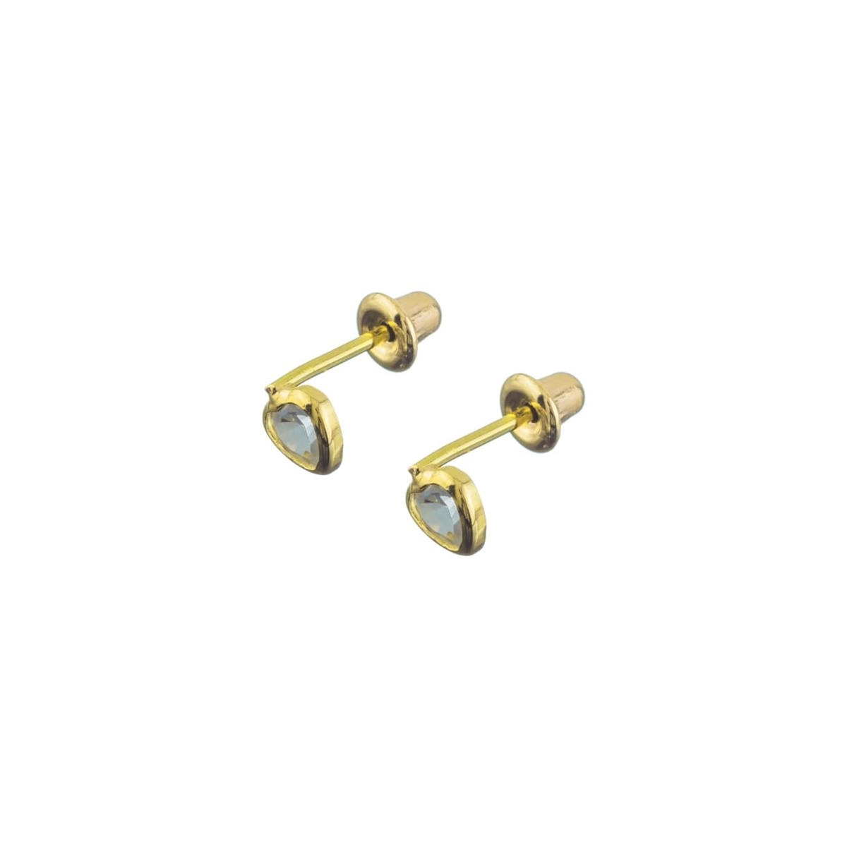 Brinco Ouro 18k Coração Zirconia 3mm 0.26 Gramas