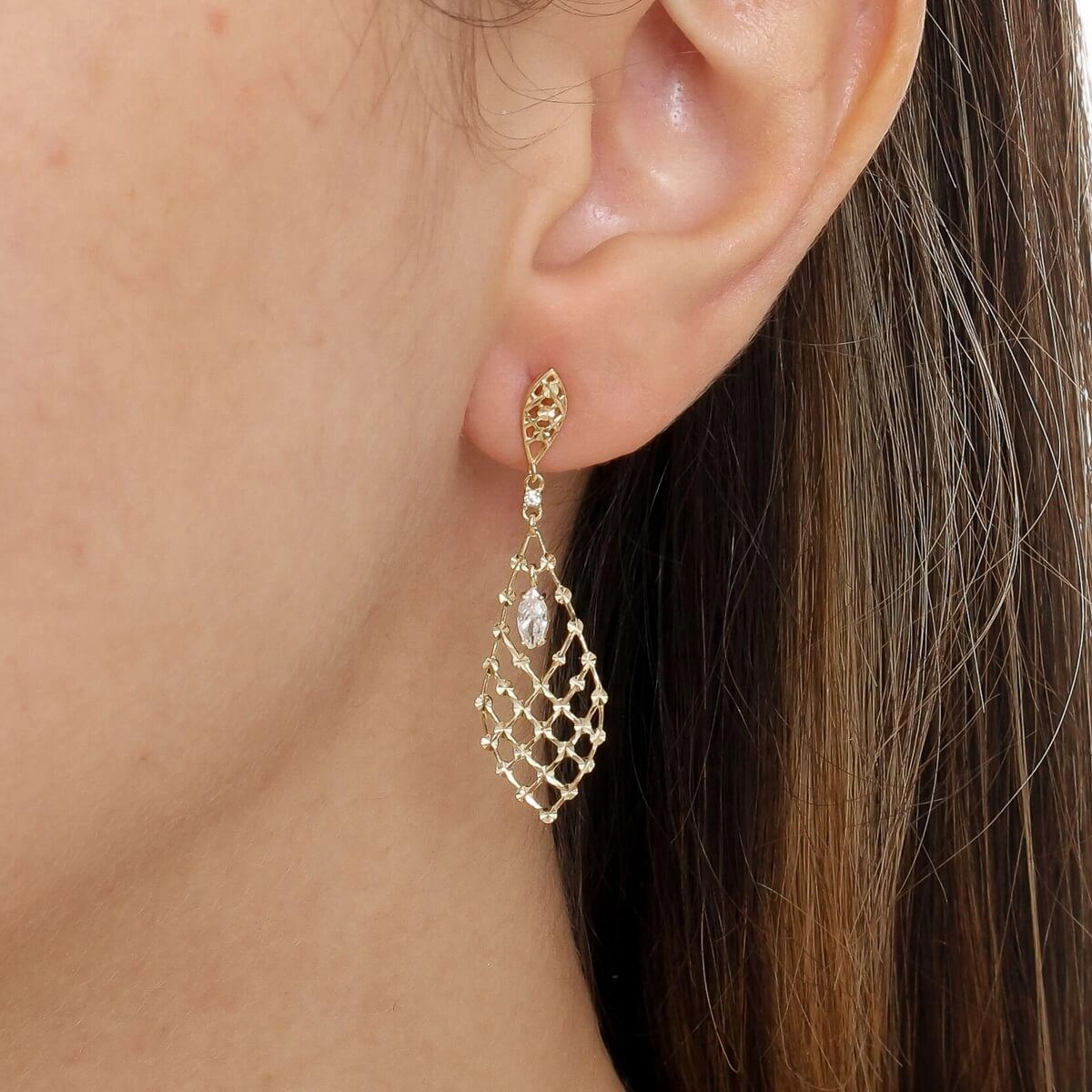 Brinco Ouro 18k Diamantado C/ Zircônias 39.50mm