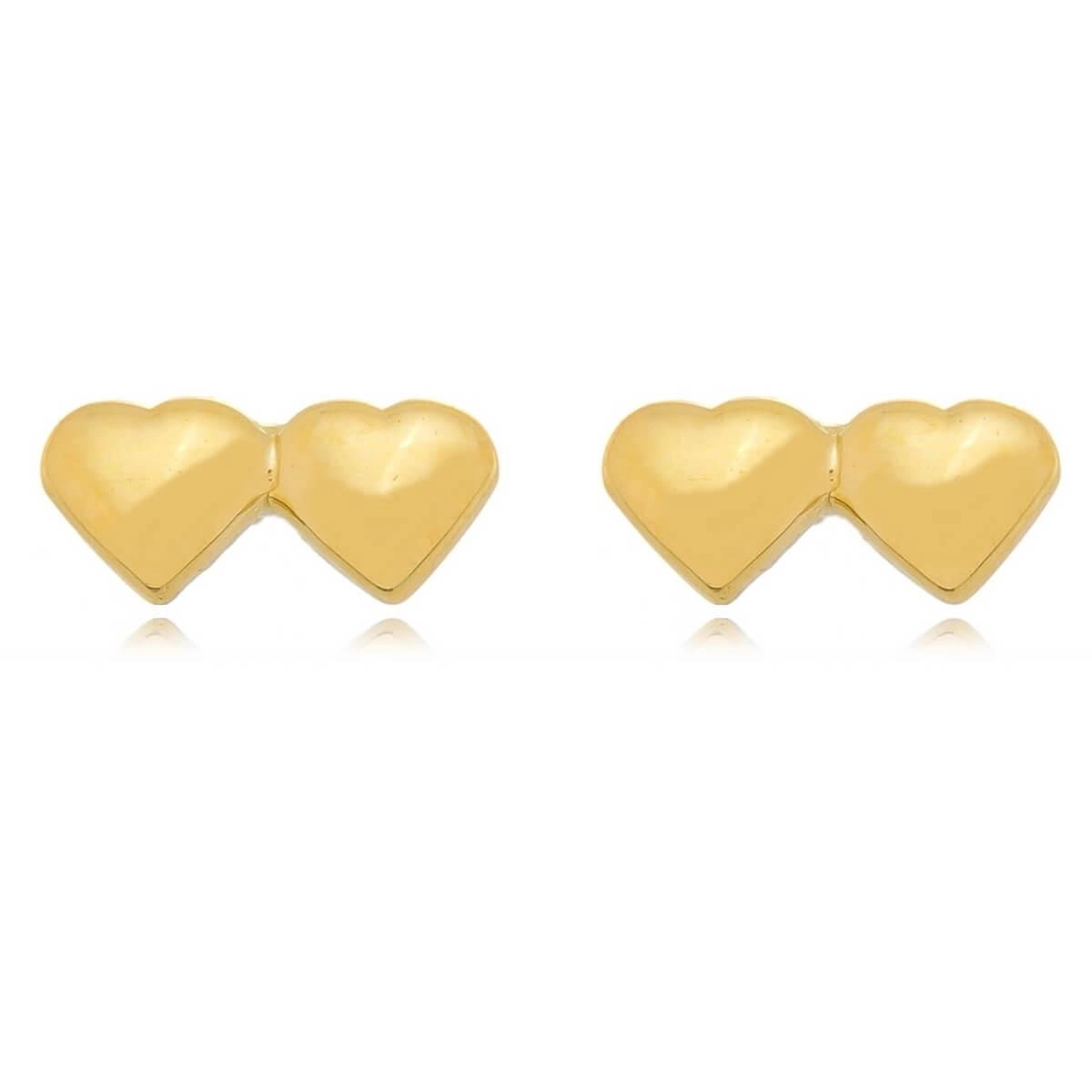 Brinco Ouro 18k Dois Corações 3.70mm