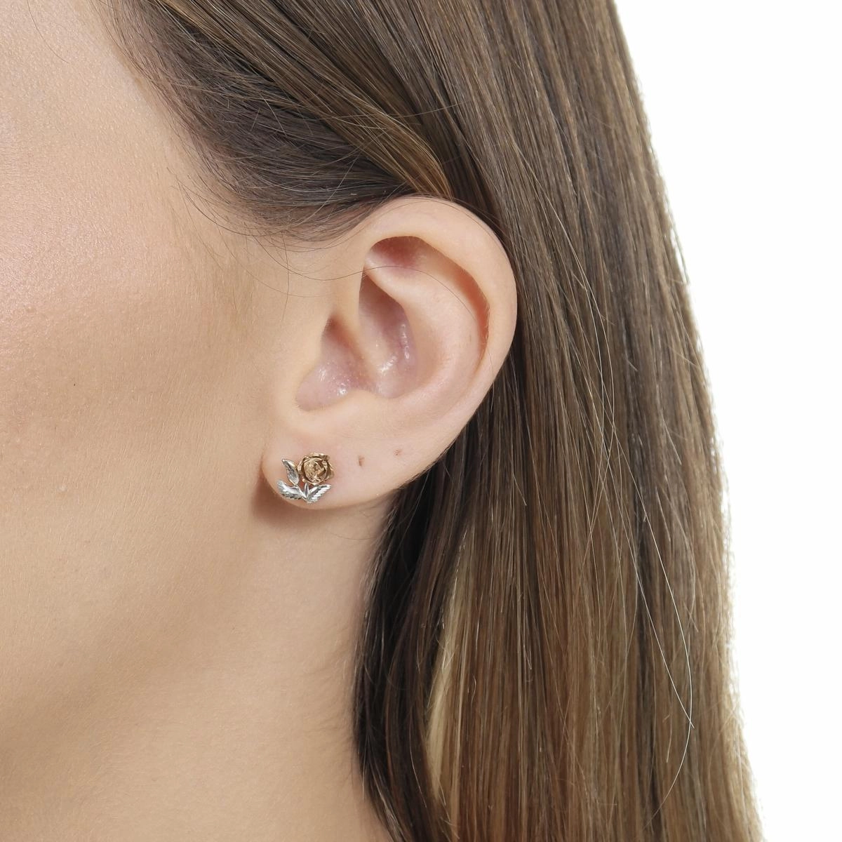 Brinco Ouro 18k Flor 3 Cores 9mm 