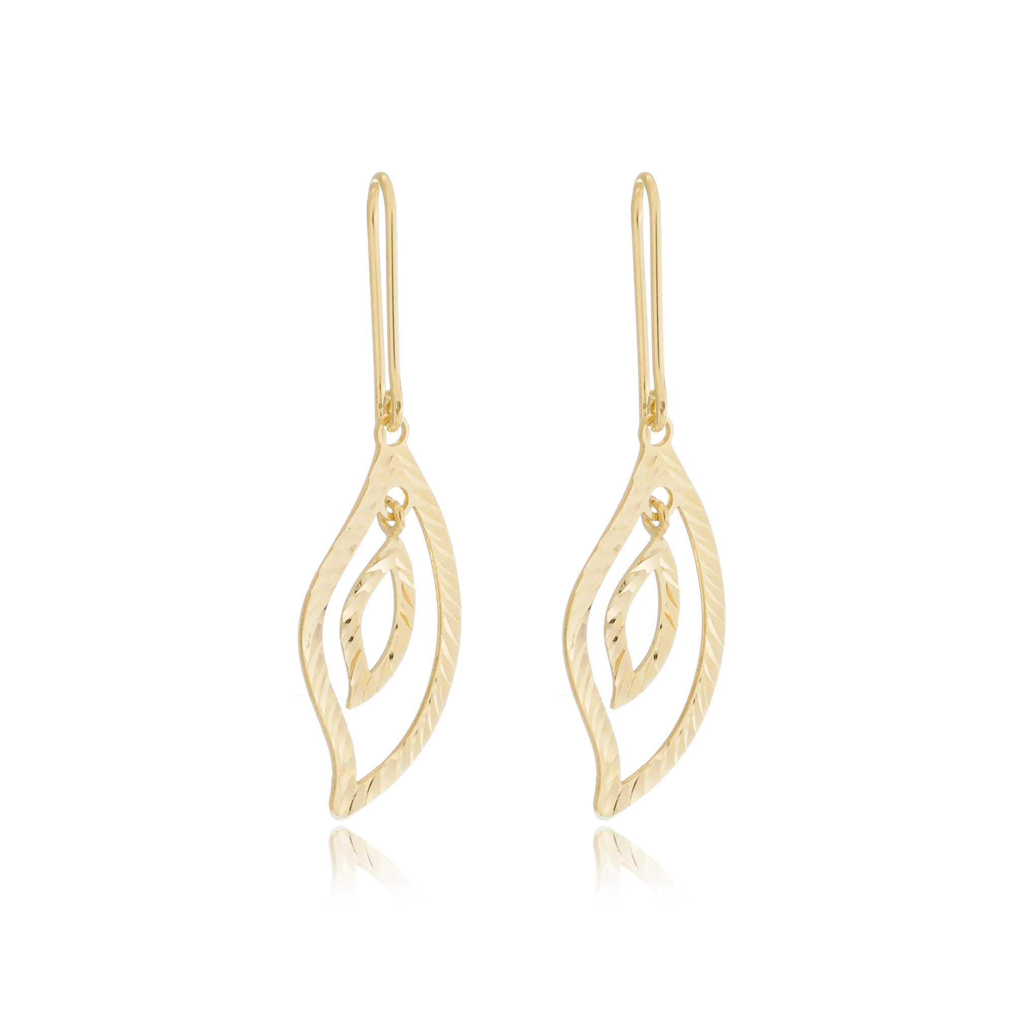 Brinco Ouro 18k Folha Dupla Pendurada