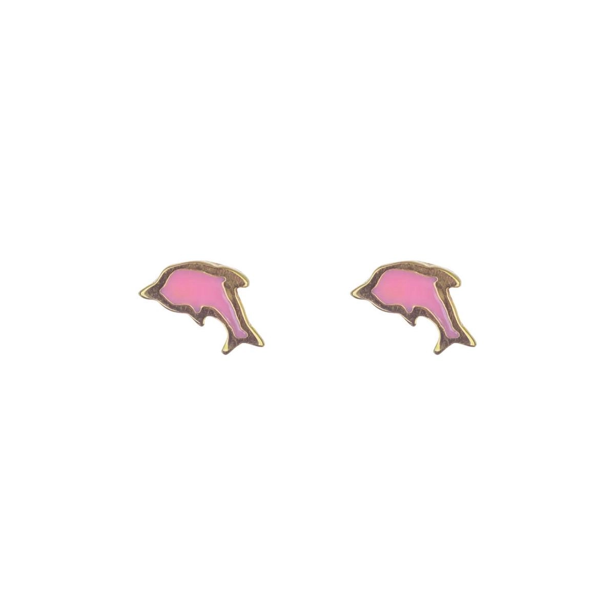 Brinco Ouro 18k Golfinho Rosa 0.60 gramas