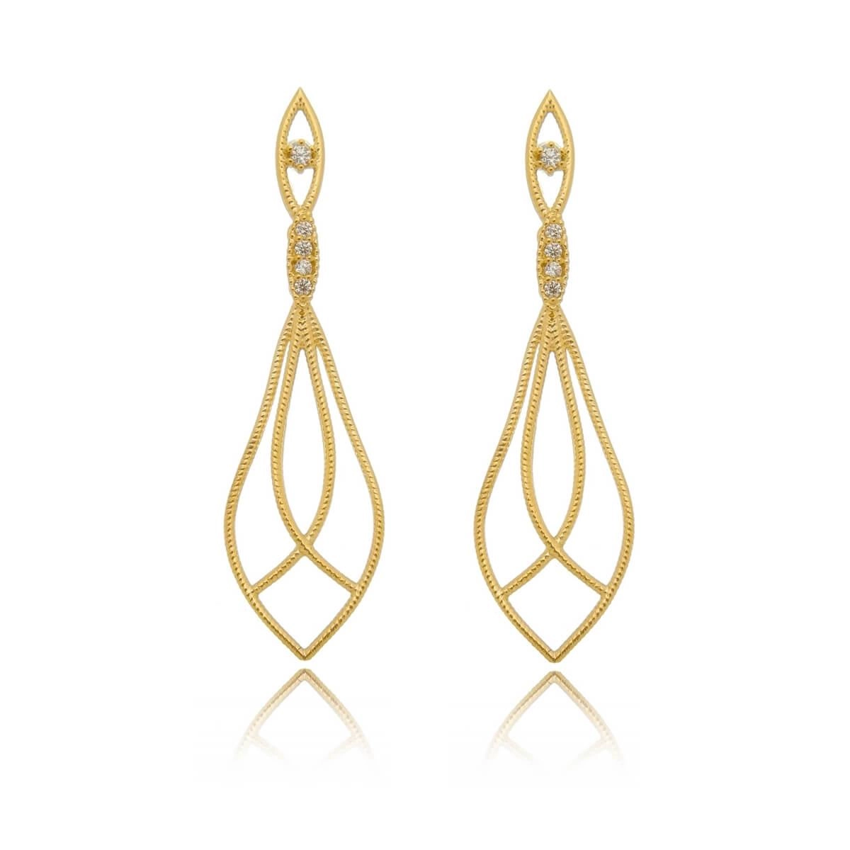 Brinco Ouro 18k Gota Trabalhada 34mm
