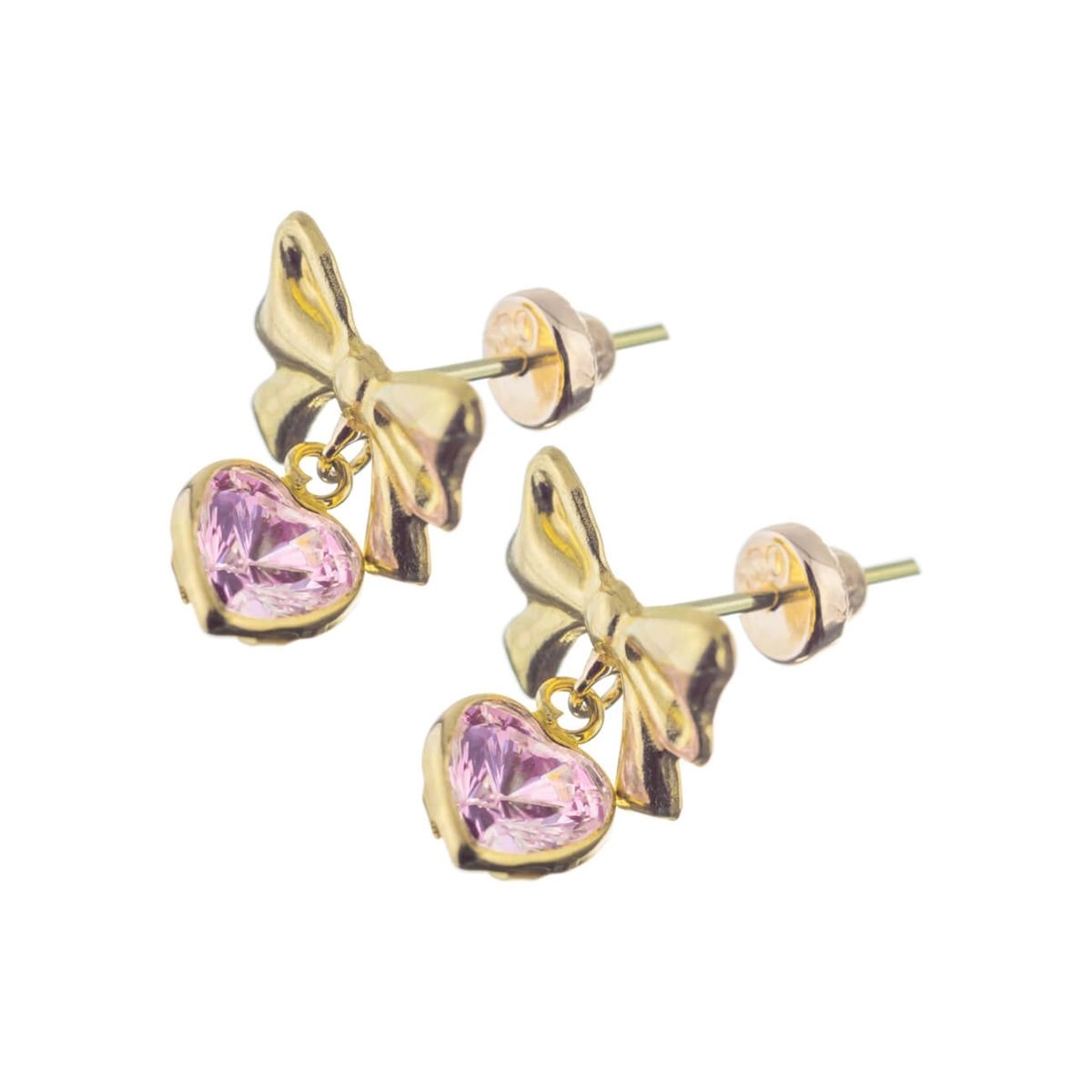 Brinco Ouro 18k Laço Zircônia Rosa 1.05 gramas