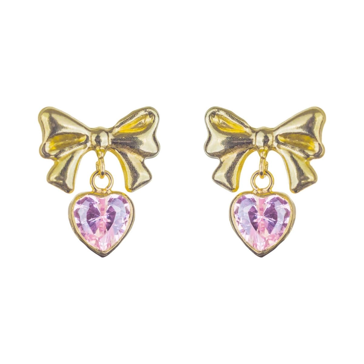 Brinco Ouro 18k Laço Zircônia Rosa 1.05 gramas