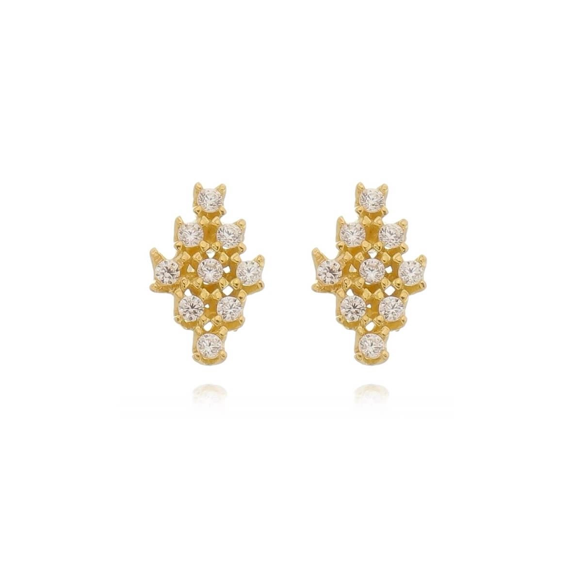 Brinco Ouro 18k Losango C/ZIrcônia 8mm 