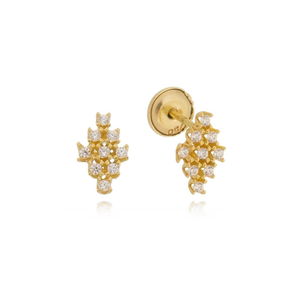 Brinco Ouro 18k Losango C/ZIrcônia 8mm 