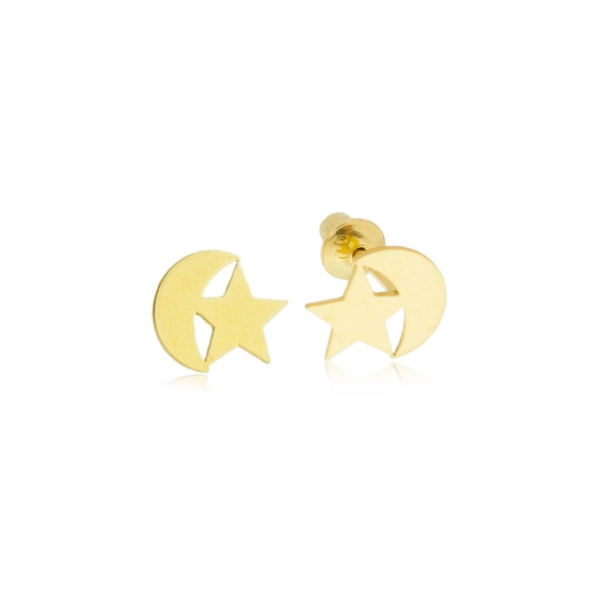 Brinco Ouro 18k Lua Estrela 6.50mm