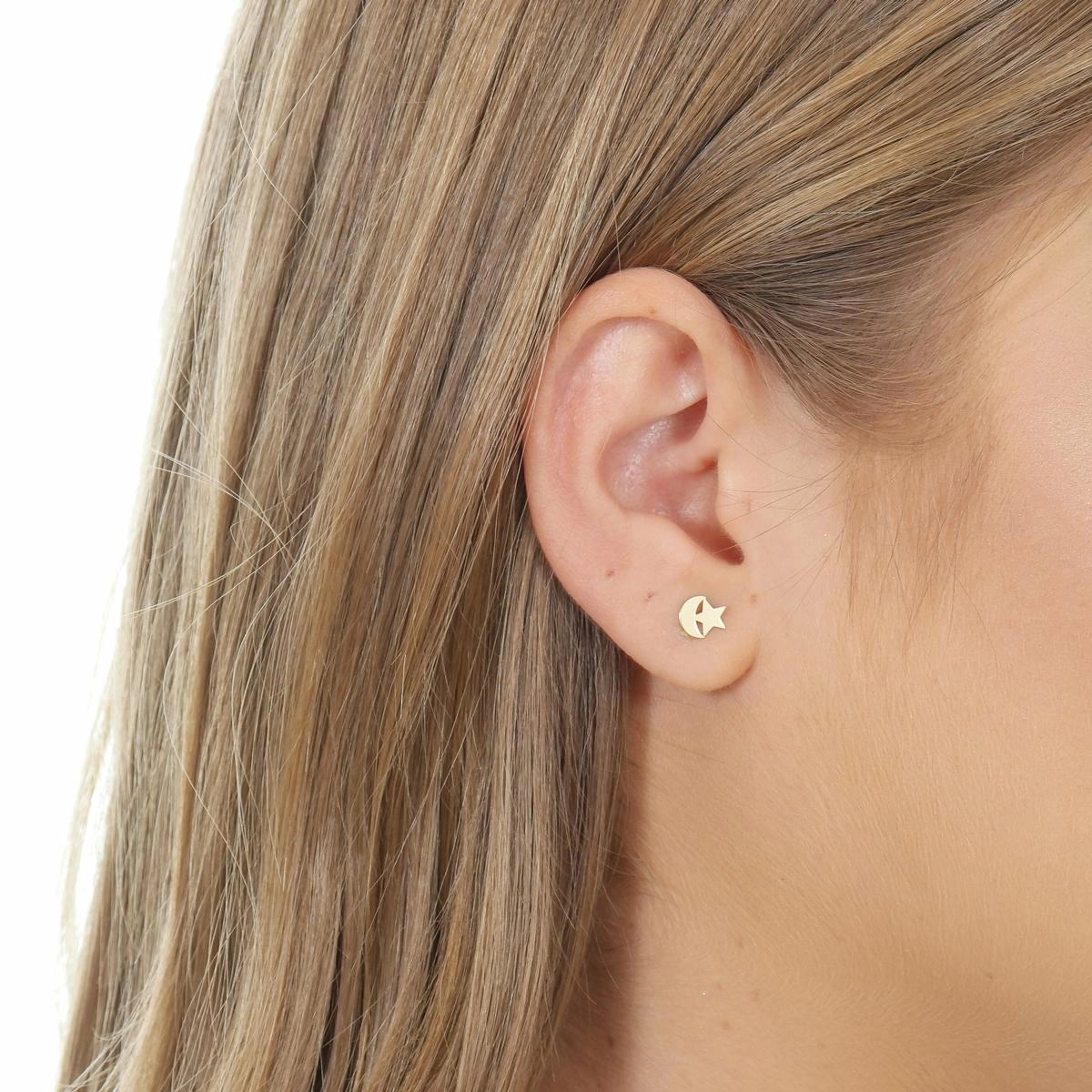 Brinco Ouro 18k Lua Estrela 6.50mm