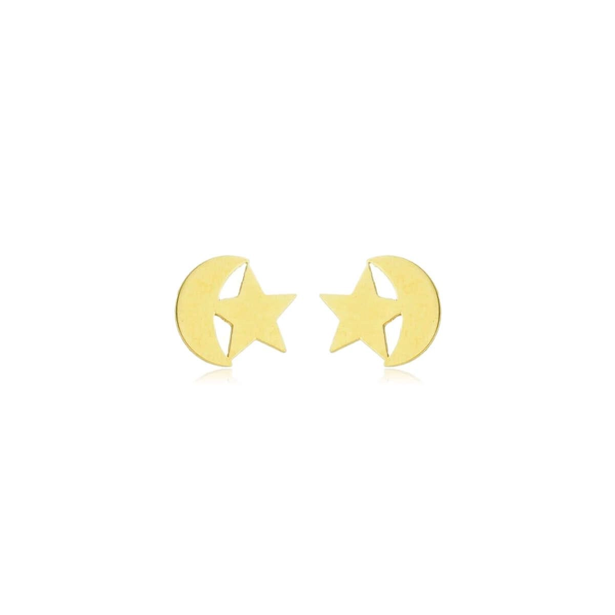 Brinco Ouro 18k Lua Estrela 6.50mm