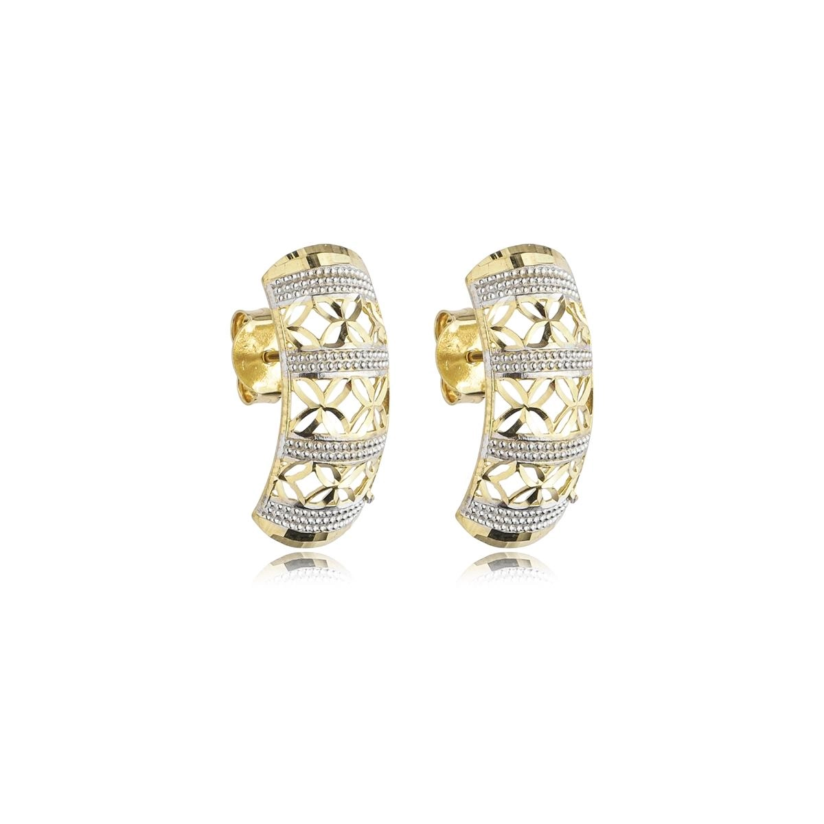 Brinco Ouro 18k Meia Argola 1.85cm Vazada C/Ródio