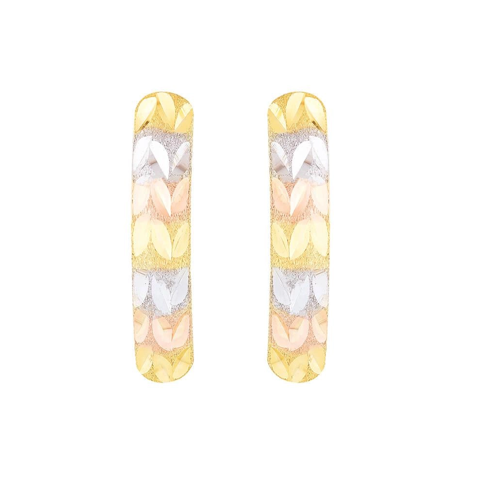 Brinco Ouro 18k Meia Argola 3 Cores Trabalhada 1.60 Gramas