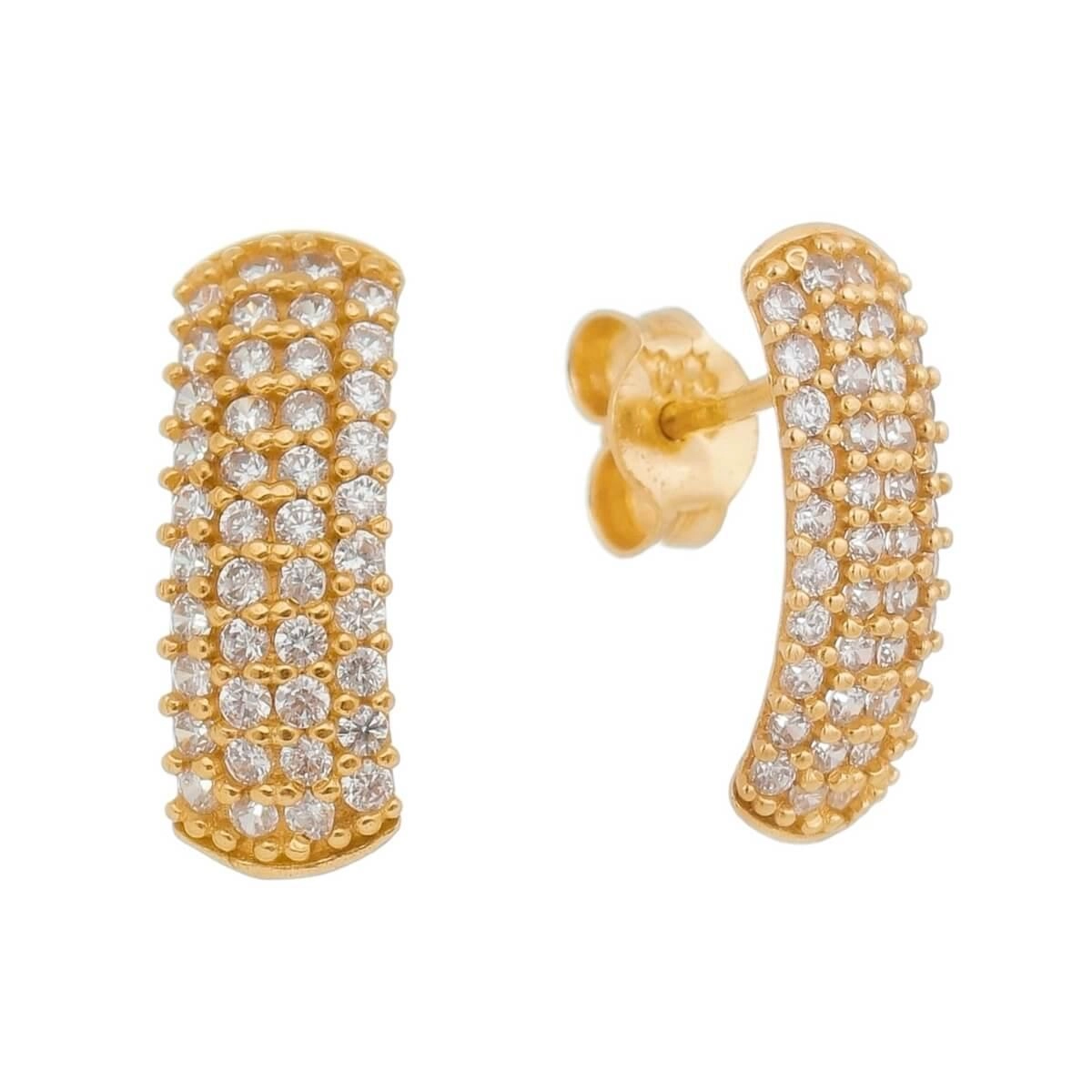 Brinco Ouro 18k Meia Argola C/ Pedras 13mm