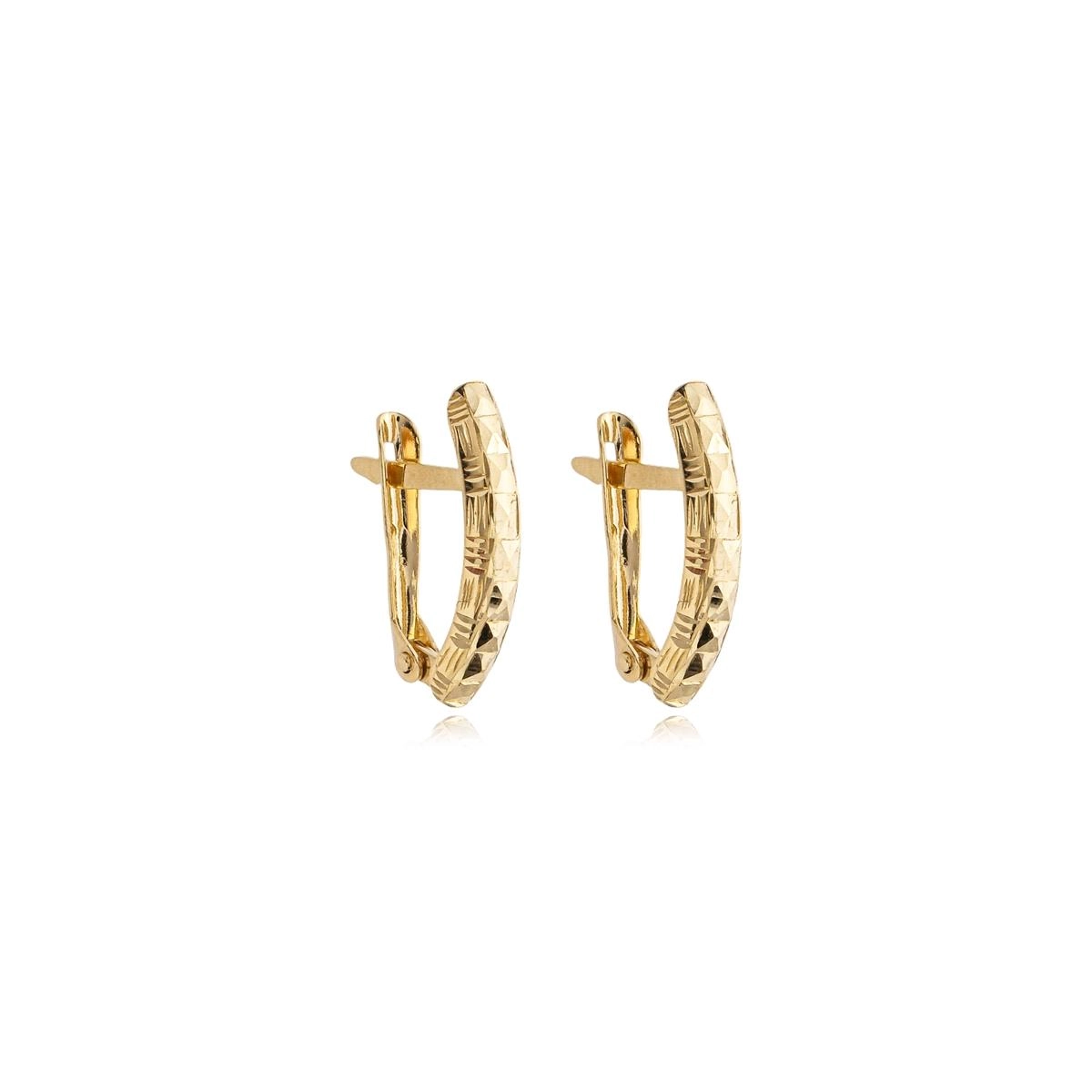 Brinco Ouro 18k Meia Argola Diamantada C/Trava 1.65cm