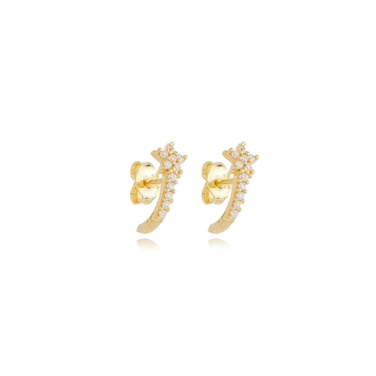 Brinco Ouro 18k Meia Argola Estrela 8.50mm