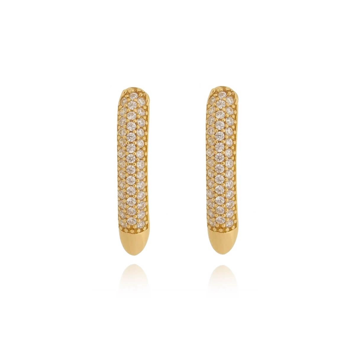 Brinco Ouro 18k Meia Argola Trava C/Zircônias 1.80cm 
