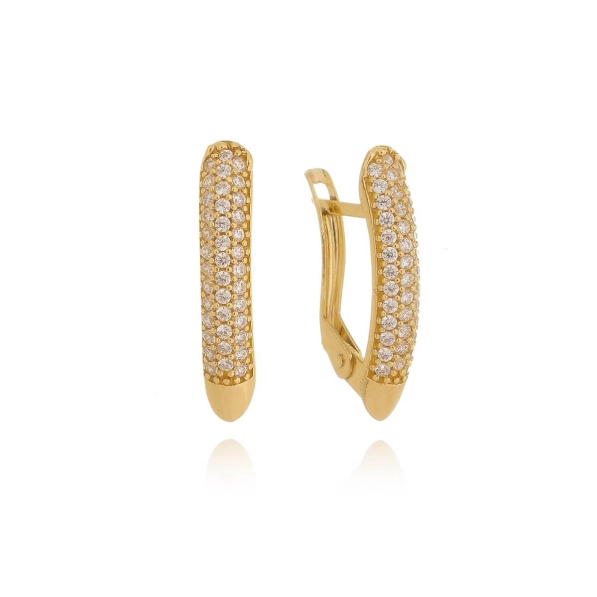 Brinco Ouro 18k Meia Argola Trava C/Zircônias 1.80cm 