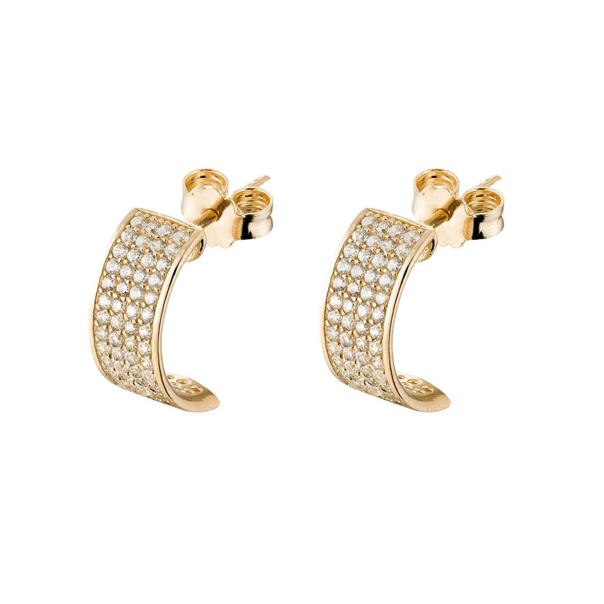 Brinco Ouro 18k Meia Lua Cravejado 13mm