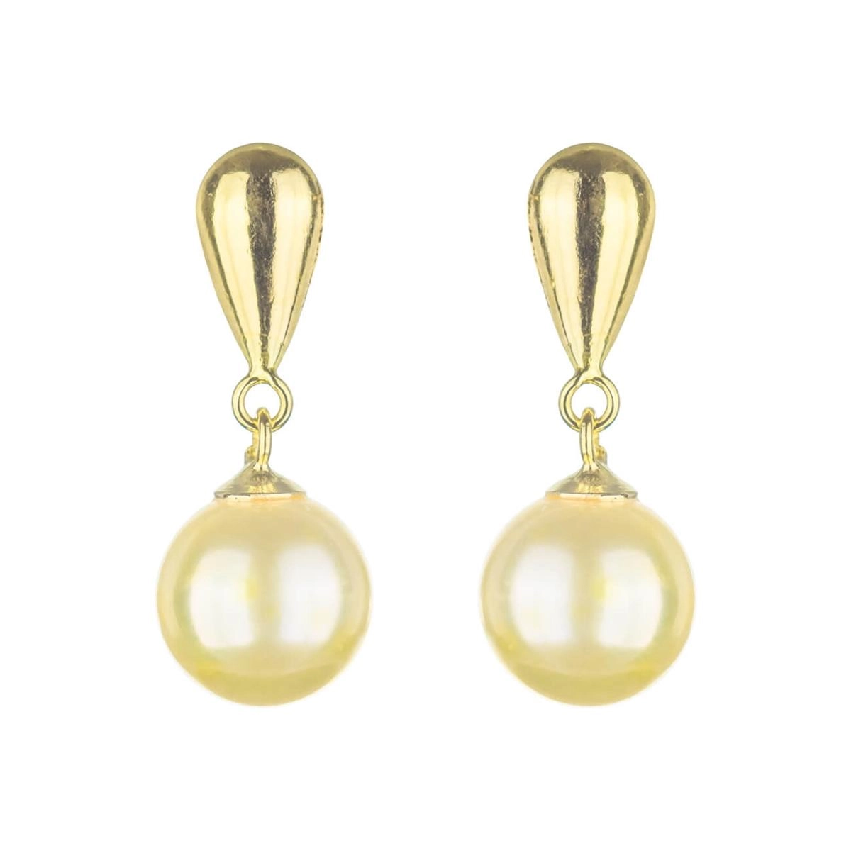 Brinco Ouro 18k Navete com Perola 5mm 0.50 Gramas