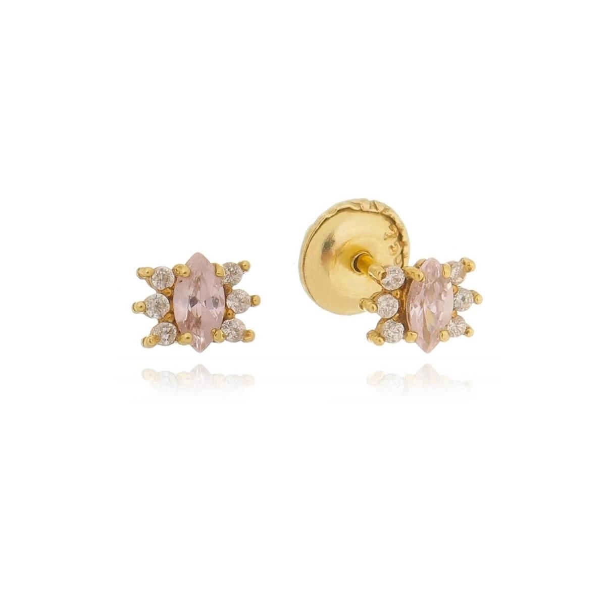Brinco Ouro 18k Pedras Zircônias 4mm