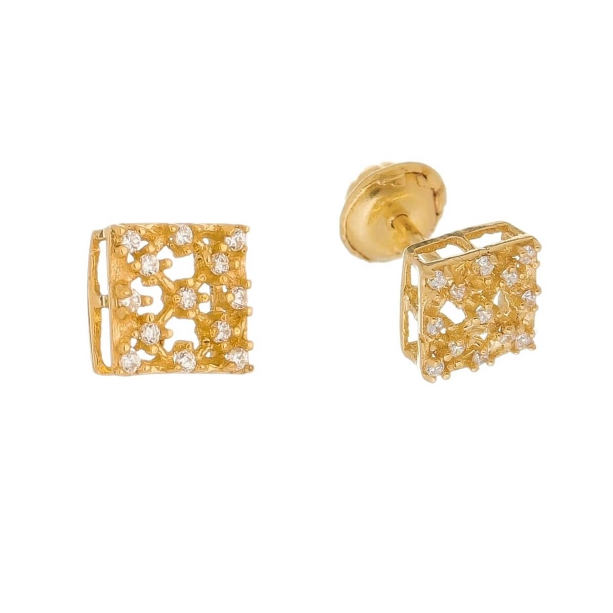 Brinco Ouro 18k Quadrado Vazado C/ Pedras 5.50mm